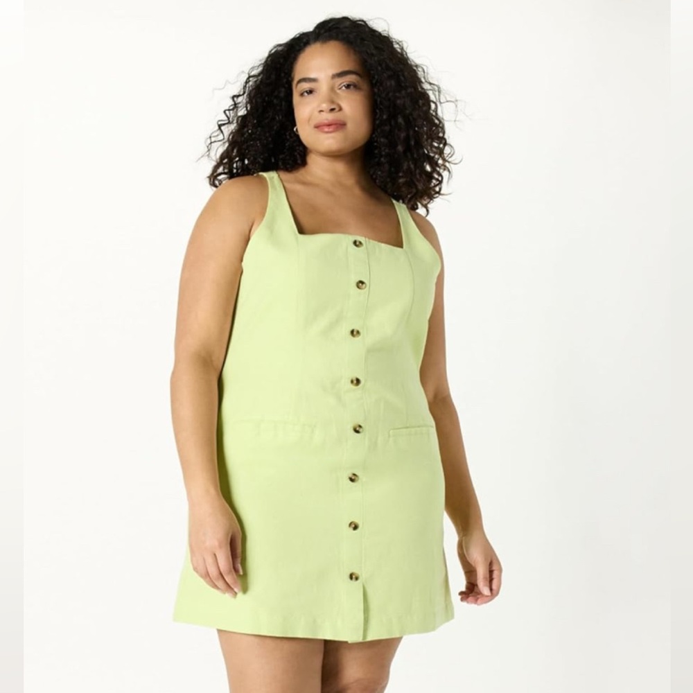 The Drop Women's Plus Size Amira Button Down Linen Mini Dress